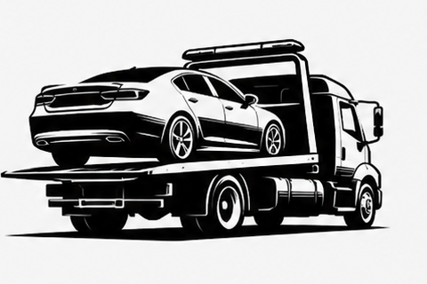 Tow truck carrying a recovered vehicle illustration